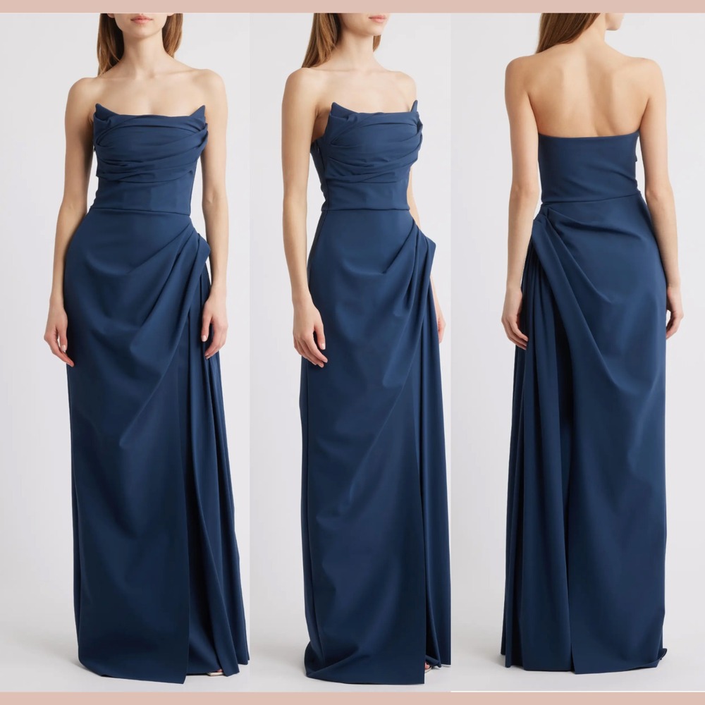 NEW $1250 Chiara Boni La Petite Robe [ 38 ] Dotai Strapless Gown‎ in Blue J2001